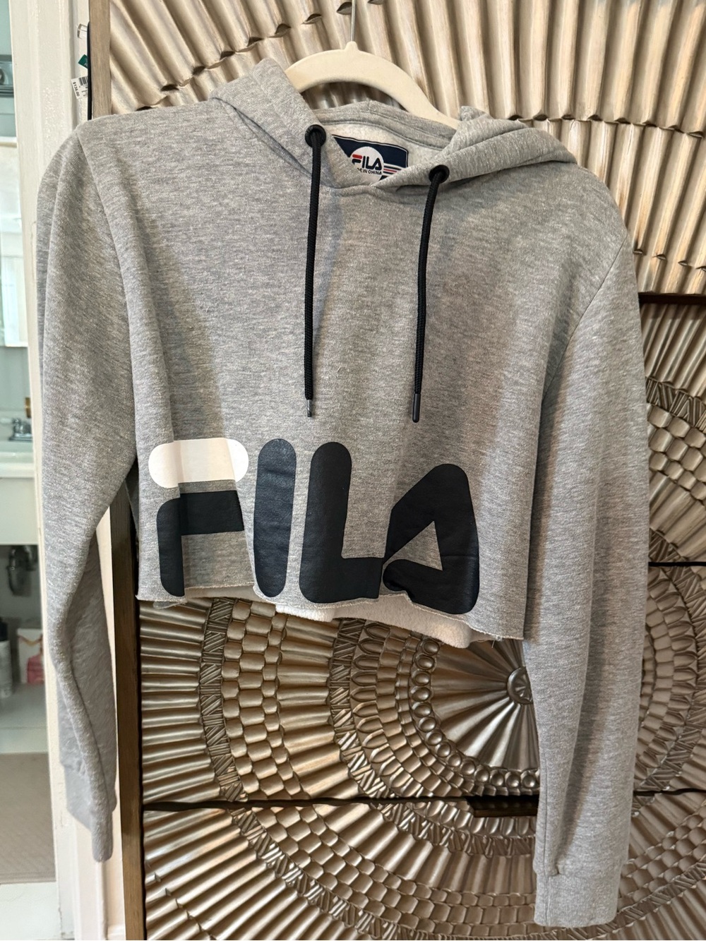 Fila Gray Cropped Hoodie with Bold Logo